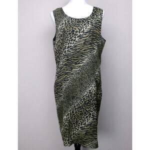 Sheath Dress Animal Print Sz 14 Sleeveless Zip Up Back Lined Y2K Made In USA